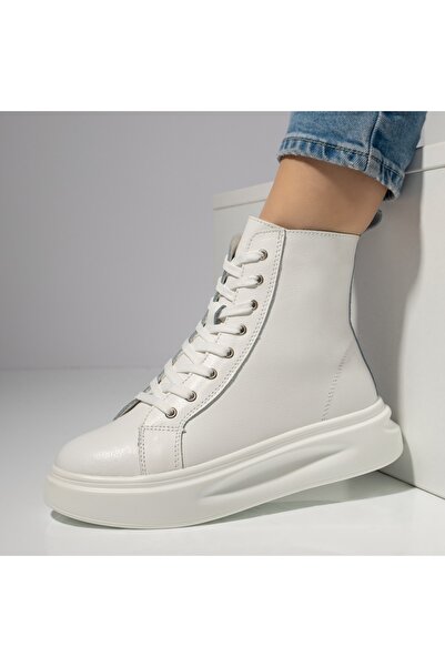 Modlet.ro Women's white leather sports boots MOD12220