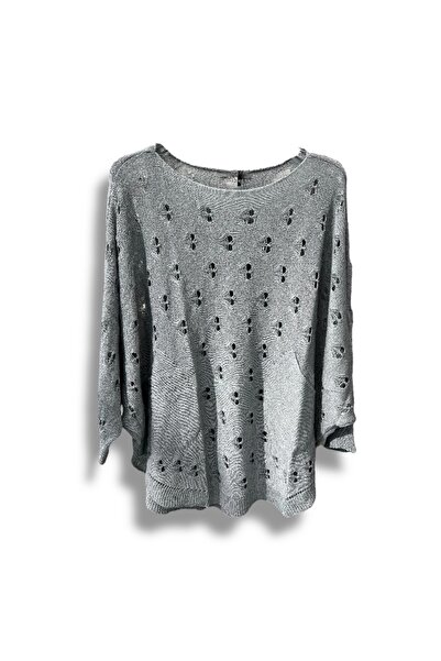 SUMEF Bluză de tricotat mercerizată oversize - Pulover cu modele perforate (M...