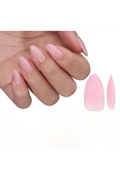 PİRAYE AKSESUAR 30'lu Kısa Badem Şeffaf Pembe Takma Tırnak Seti