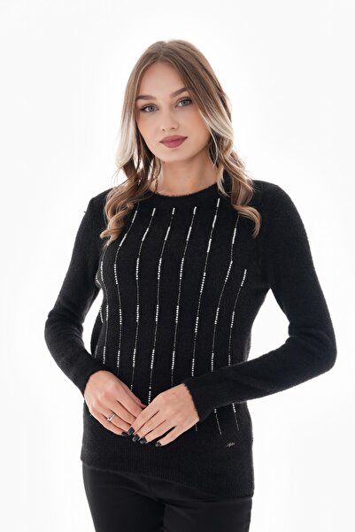 Aylin سترة GÜNCÜOĞLU ذات مقاس واحد مصنوعة من القطيفة المطاطية ذات الرقبة المستديرة