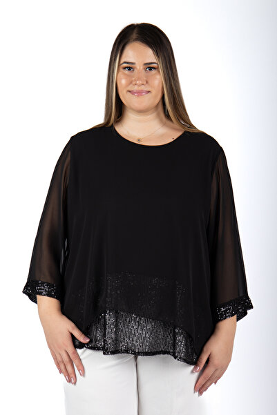 MEDOL GİYİM Kadın Büyük Beden Payet Detaylı Şifon Abiye bluz 25094