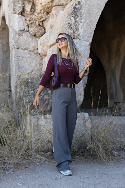 bytugcekaya Gri Tek Düğmeli Palazzo