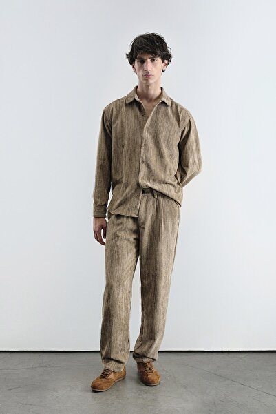 GIESTO Oversize Effect Velvet Brown Shirt