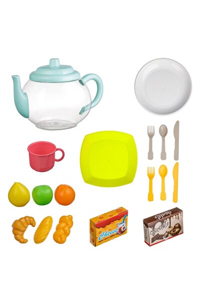 OEM Play Set Transparent Mint Green Teapot with Sweets, Fruits & Accessories for Kids 31x26x20cm - 23 Pi