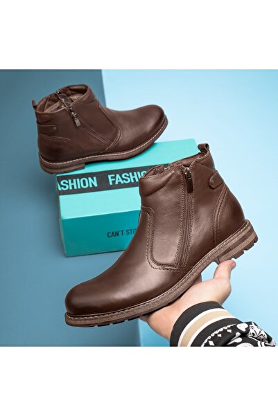 Modlet.ro Men's brown genuine leather boots with zipper MOD12411