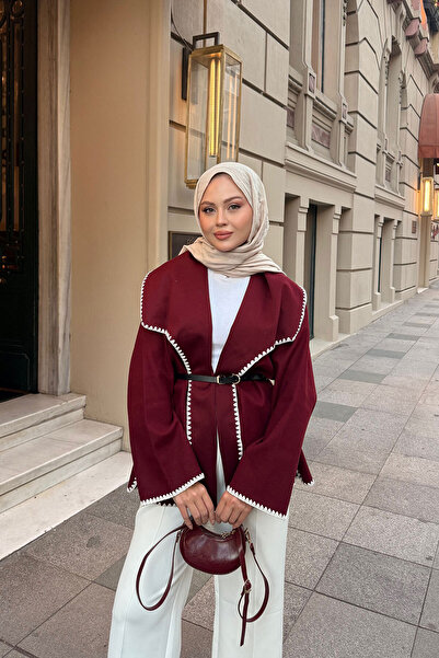 LOCCO Women's Embroidered Belted Suede Jacket Red