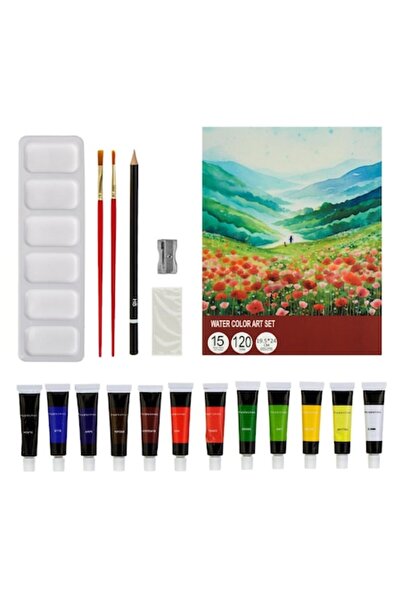 OEM Set de pictură cu acuarele, 19 piese, 12 acuarele, 2 pensule, 19,5x24cm