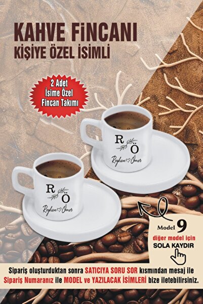 GÜZEL İŞLER ATÖLYESİ Çiftler İçin Özel İsimli Türk Kahvesi Fincanı Seti 2