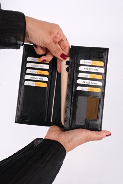 saraci leather craft Saraci Leather Wallet with Phone Compartment - Genuine Leather Long Wallet - Magnetic and Hand Strap, Unisex