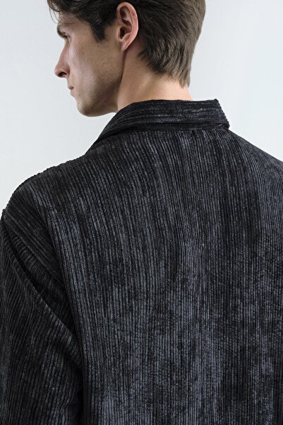 GIESTO Oversize Effect Velvet Black Shirt