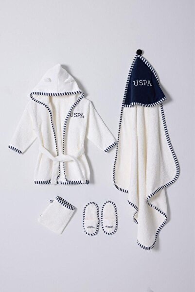 U.S. Polo Assn. U.S. Polo Assn Baby Boy Bathrobe Set Ecru