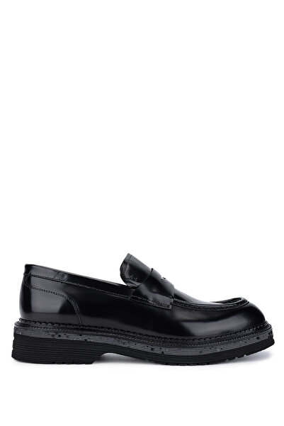 Tamer Tanca Men's Genuine Leather Black Opening Loafer Shoes