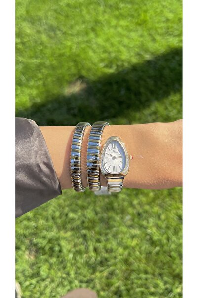 TRİA SİLVER Momentus Kadın Çelik Sarmal Bilezik SaatTaşlı Beyaz Kadran Quartz...