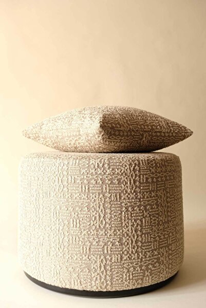 Remon Home Orla Krem Dokulu Kumaş Yuvarlak Puf 60x43 cm