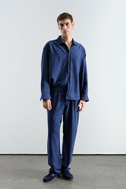 GIESTO Plied Effect Modal Dark Blue Trousers