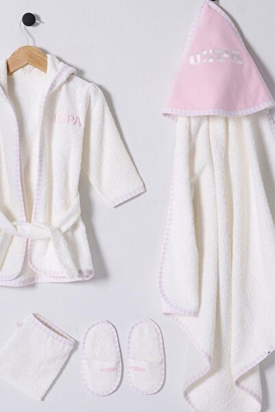 U.S. Polo Assn. U.S. Polo Assn Baby Girl Bathrobe Set Ecru