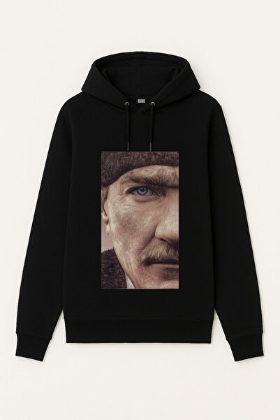 MODA هوديي مطبوع عليه مصطفى كمال أتاتورك باللون الأسود للأطفال والكبار