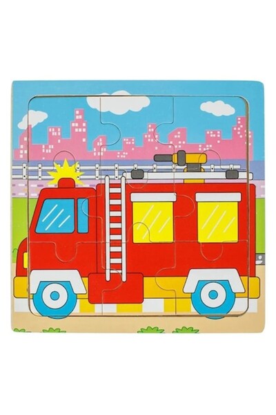OEM Puzzle din Lemn Vehicul Pompieri (9 piese) 14.5x14.5cm
