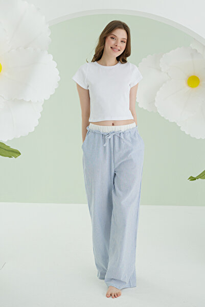 NBB Mavi Crop Pijama Takım