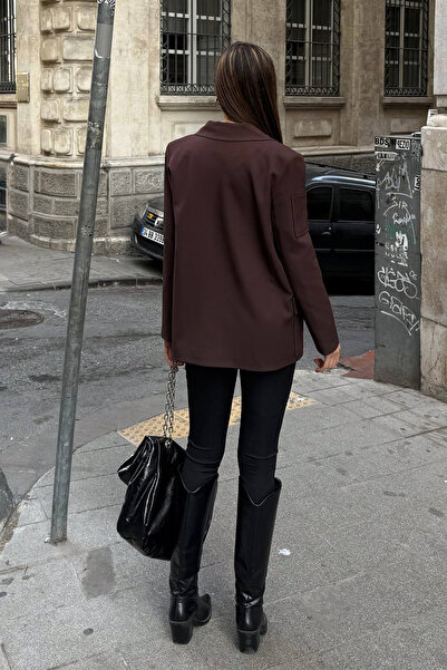 Ortaya Çık Coffee Pocket Design Blazer Jacket