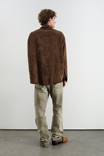 GIESTO Oversize Dropped Shoulder Velvet Brown Shirt