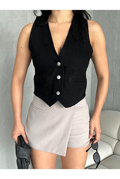 AYSAMOOD سترة جينز سوداء