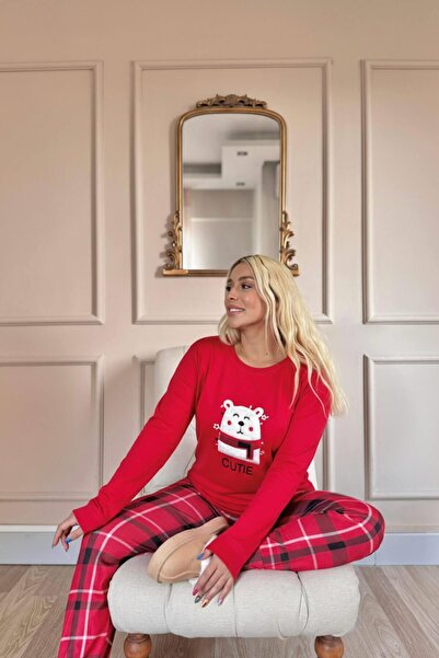 Pijamaevi Red Cutie Patterned Thermal Women's Pajamas Set