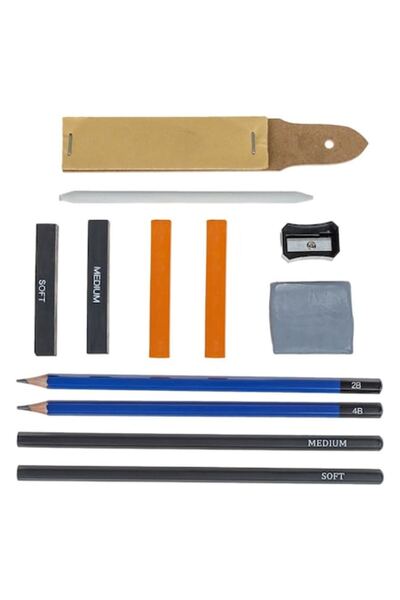 OEM Set de schițe 12 buc, 2 creioane grafit, 2 creioane cărbune, multicolore