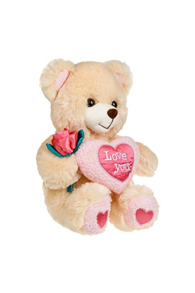 OEM Beige Teddy Bear with Pink Heart & Rose 32cm