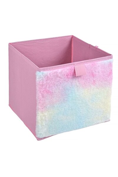 OEM Pink Storage Box with Artificial Rainbow Fur 20x20x20cm