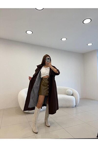 Şulenin Butiği OVERSİZE YAĞMURLUK TRENÇ KAHVE