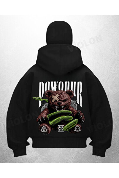 Bravebell سترة كارديجان سوداء مطبوعة من Pawour Bear بتصميم قناع الثلج الساموراي