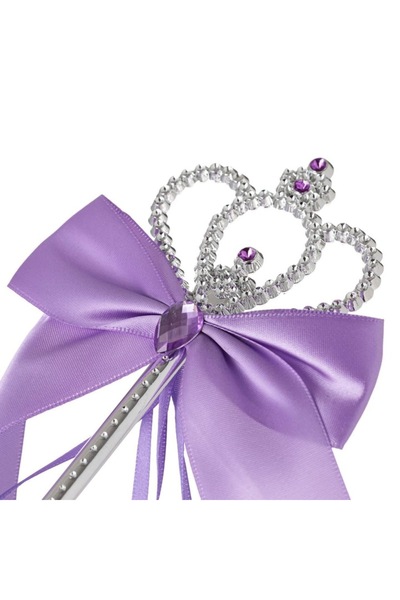 SHOPIENS Tiara Wand, Silver Model, Purple Stones, Satin Bow, Length 34cm