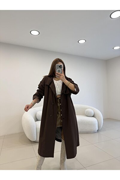 Şulenin Butiği OVERSİZE YAĞMURLUK TRENÇ KAHVE