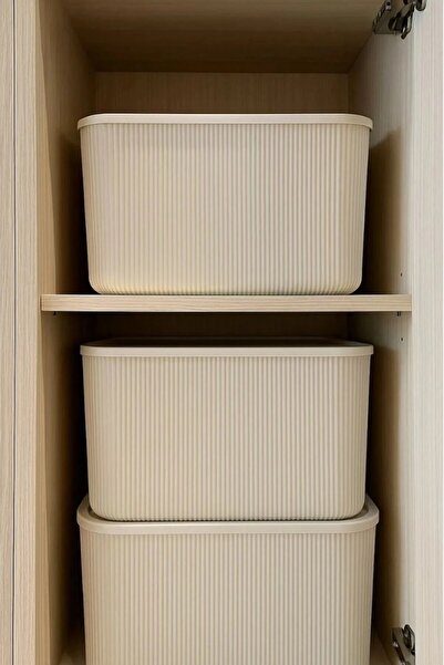 Bayev Colors Cream 2 Pieces 21 Lt Closet Organizer Organizer Toy Box Storage Box with Lid