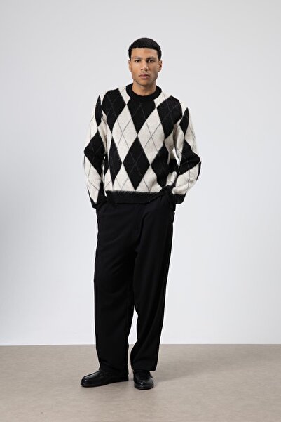 VAMOSCLO سترة كبيرة الحجم منقوشة بنقشة البقلاوة باللون الأسود