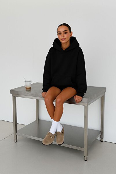 E-ROMA Hanorac unisex cu glugă, imprimat, din bumbac pieptănat cu 3 fire