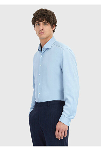 Ramsey Blue Plain Woven Casual Shirt