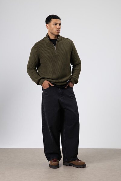 VAMOSCLO Zippered Knitted Sweater Khaki