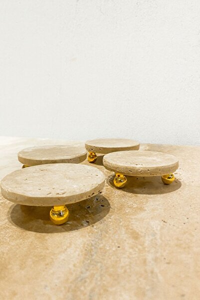 Modestmar Travertine Round Marble Coaster Gold Top Foot