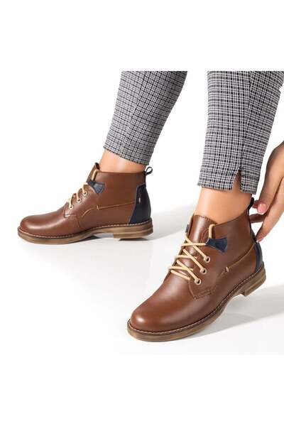 Modlet.ro Women's brown lace-up boots made of leather MOD09858