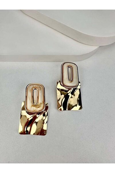 Kius Plate White Detail Gold Earrings