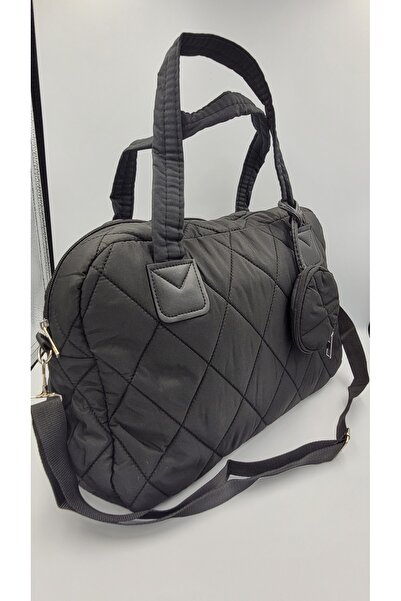 DİYKAYA Kadın Siyah Puf Kapitone Desenli Cüzdanlı Valiz El Ve Omuz Çantası