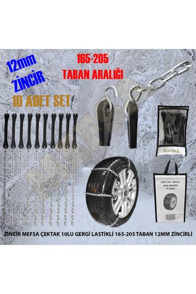 VİTEKSA ZİNCİR ÇEKTAK 10 ADET GERGİ LASTİKLİ 165-205 12MM