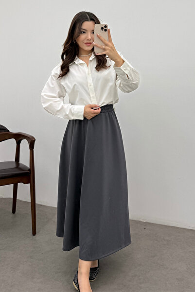 Bipantolon تنورة نسائية رمادية اللون بخصر مطاطي وتصميم سكوبا