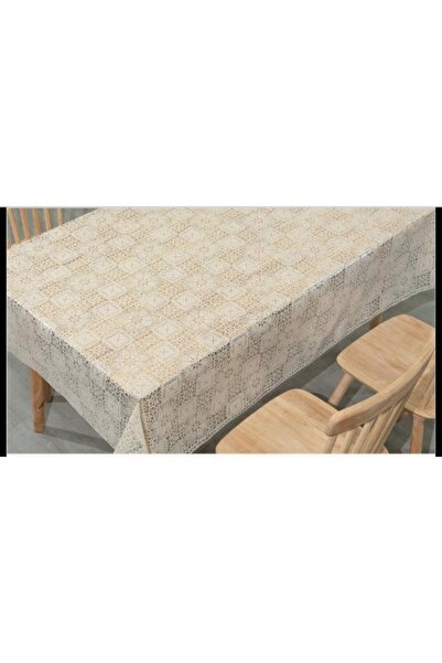 YEK HOME TEKSTİL مفرش طاولة فاخر من الخيزران مطلي بالبلاستيك PVC قابل للمسح، مقاوم للماء، شفاف، مفرش طاولة من القماش القطني، كريمي، 137 سم