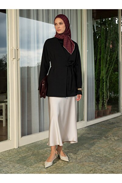 Refka Kuşaklı Yandan Bağlamalı Ceket - Siyah -