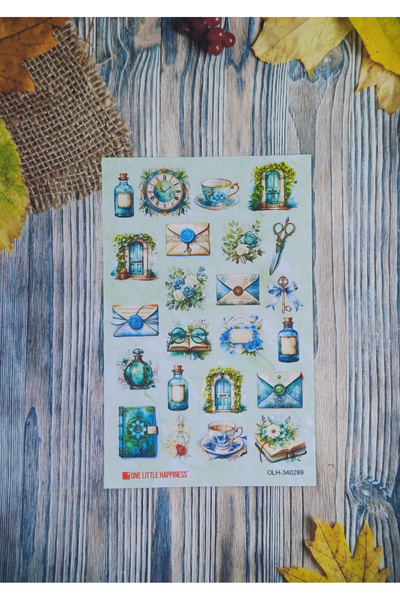 One Little Happiness مجموعة ملصقات دفتر يوميات عتيقة ذات طابع Blue1 / مناسبة ...