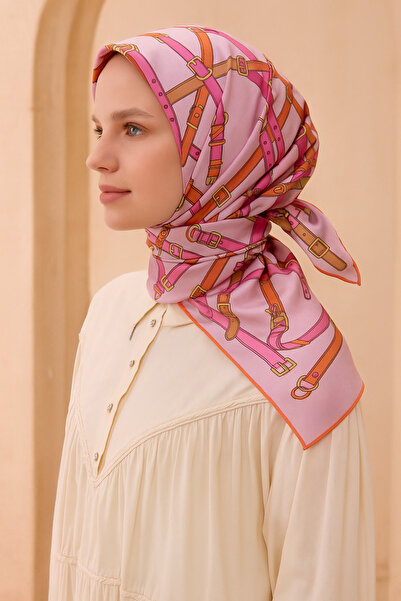 Belli Tivil Pure Silk Scarf 4200 - 04 Μοτίβο ζώνης σε ανοιχτό ροζ χρώμα