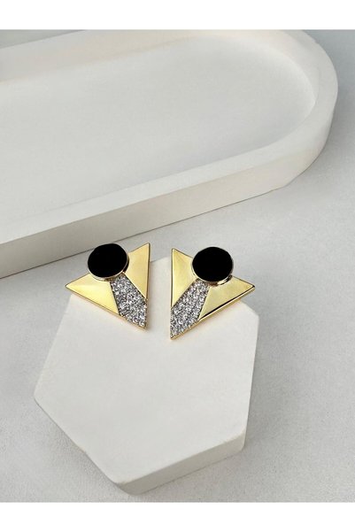 Kius Special Series Black Triangle Design Gold Earrings